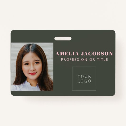 Minimalistisch roze groene werknemer foto-ID Logo- Badge (Voorkant)
