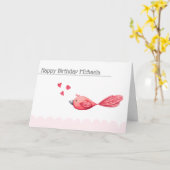 Minimalistisch roze hart en vogel gelukkige dag kaart (Gele Bloem)