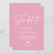 Minimalistisch roze hart Ze deed het Afstuderen Kaart (Voorkant / Achterkant)