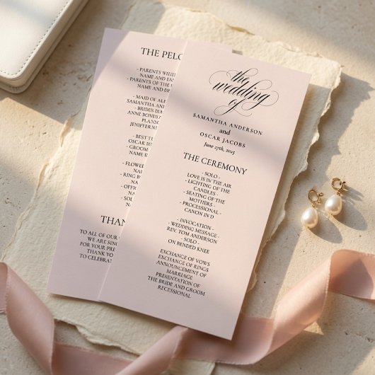 Minimalistisch roze huwelijksprogramma Elegant Sch Menu