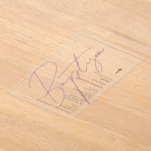 Minimalistisch roze meisjesmanuscript Baptisme Chr Acryl Uitnodigingen (Laagn)