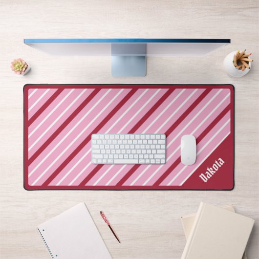 Minimalistisch roze met donkerrode en witte strepe bureaumat (Kantoor 1)