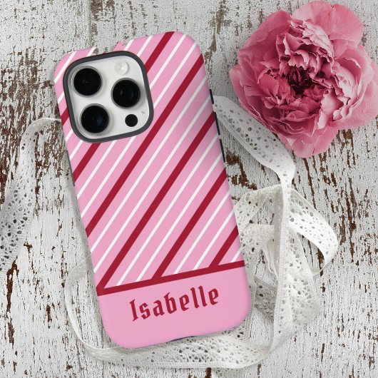 Minimalistisch roze met donkerrode en witte strepe Case-Mate iPhone case
