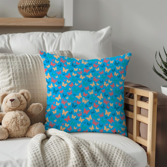 Minimalistisch Roze Paarse turguoise Vlinderpatroo Kussen (Creator heeft geüpload)