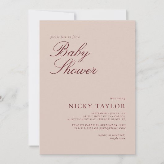 Minimalistisch Roze Pastel Baby shower Kaart (Voorkant)