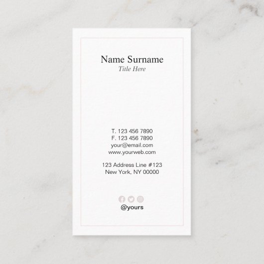 Minimalistisch roze pastel (standaard) verticaal V Visitekaartje (Achterkant)