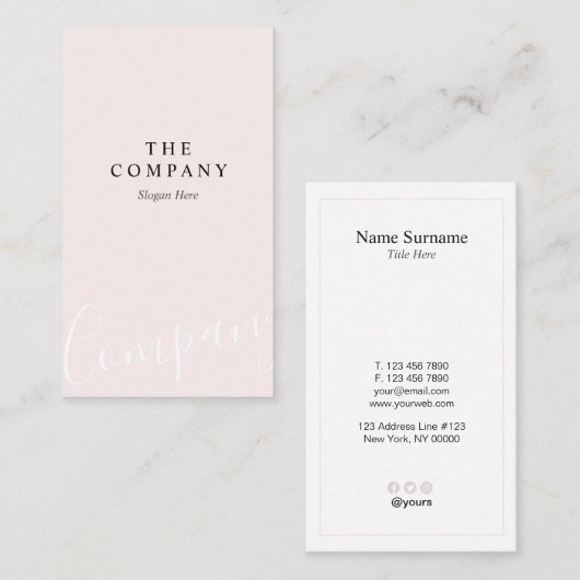 Minimalistisch roze pastel (standaard) verticaal V Visitekaartje (Voorkant / Achterkant)