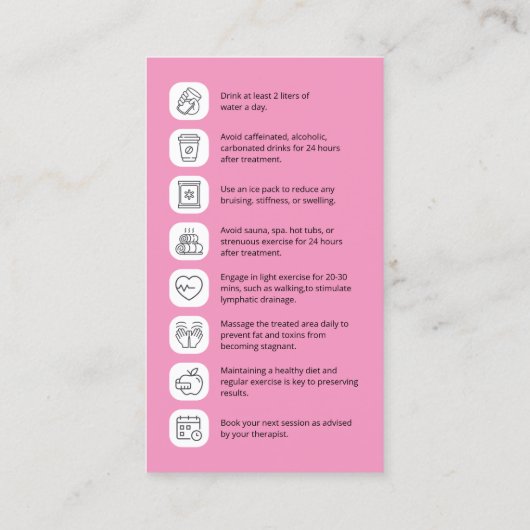 Minimalistisch roze pre/post behandeling lichaam b visitekaartje (Achterkant)