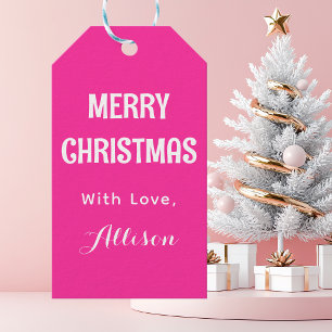 Minimalistisch roze retro vrolijk kerstfeest cadeaulabel