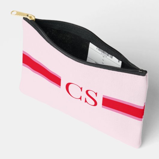 Minimalistisch roze rode streep Initiaal monogram Etui (Open)