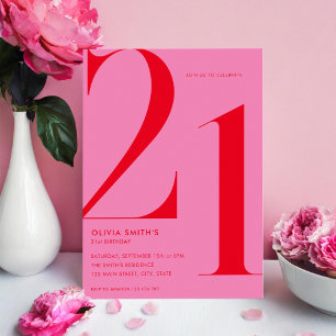 Minimalistisch Roze Rood Modern Chic 21e Verjaarda Kaart