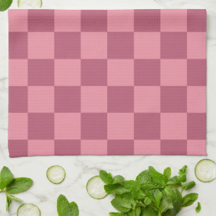 Minimalistisch roze schaakbordpatroon theedoek