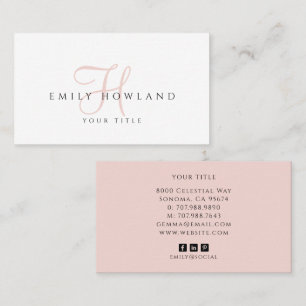 Minimalistisch Roze Schrift Monogram Naam Visitekaartje