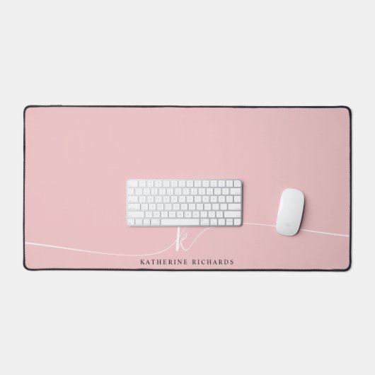 Minimalistisch Roze Script Calligrafie Monogram Bureaumat (Keyboard & Muis)