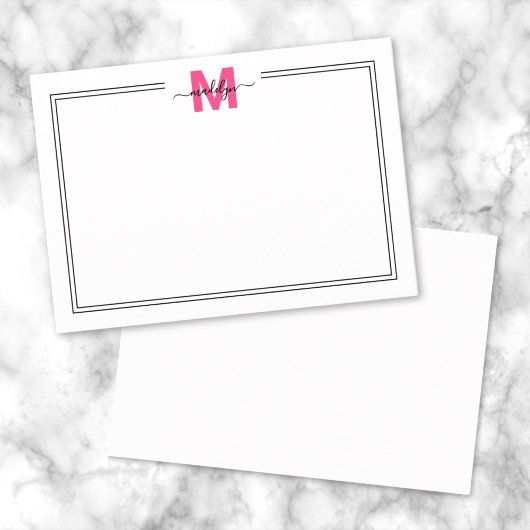 Minimalistisch roze scriptnaam Monogram Notitiekaartje