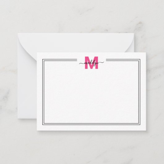 Minimalistisch roze scriptnaam Monogram Notitiekaartje (Voorkant)