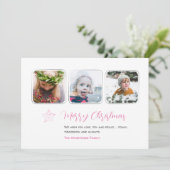 Minimalistisch Roze Ster Drie Foto Script Feestdagenkaart (Staand voorkant)