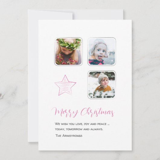 Minimalistisch Roze Ster Script Foto Feestdagenkaart (Voorkant)