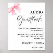 Minimalistisch roze strik bruiloft audio gastenboe poster (Voorkant)