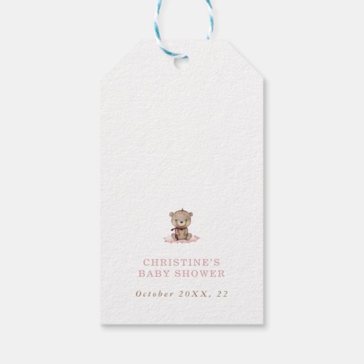 Minimalistisch roze Teddy Bear Baby shower Dank u  Cadeaulabel (Achterkant)