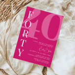 Minimalistisch roze veertig 40ste verjaardagsfeest kaart<br><div class="desc">Deze minimalistische typografie 30e verjaardagsfeestuitnodiging is perfect voor een modern verjaardagsfeestje. Het eenvoudige ontwerp heeft een klassiek wit lettertype op een roze achtergrond. Aanpasbaar in elke kleur. Houd het ontwerp minimaal en elegant, zoals het is, of personaliseer het door uw eigen afbeeldingen en illustraties toe te voegen. Voor meer geavanceerde...</div>