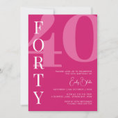 Minimalistisch roze veertig 40ste verjaardagsfeest kaart (Voorkant)