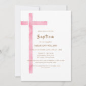 Minimalistisch Roze Waterverf Kruis Meisje Doop Kaart (Voorkant)