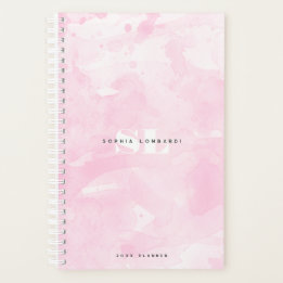 Minimalistisch roze Waterverf monogram Planner