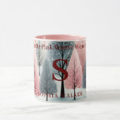 Minimalistisch Roze Winterbos Wonderland Monogram Mok (Midden)
