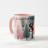 Minimalistisch Roze Winterbos Wonderland Monogram Mok (Voorkant links)