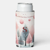Minimalistisch Roze Winterbos Wonderland Monogram Seltzer Blikjeskoeler (Seltzer Voorkant)
