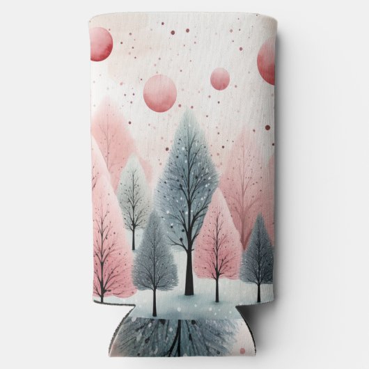 Minimalistisch Roze Winterbos Wonderland Monogram Seltzer Blikjeskoeler (Achterkant)