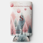 Minimalistisch Roze Winterbos Wonderland Monogram Seltzer Blikjeskoeler (Voorkant)
