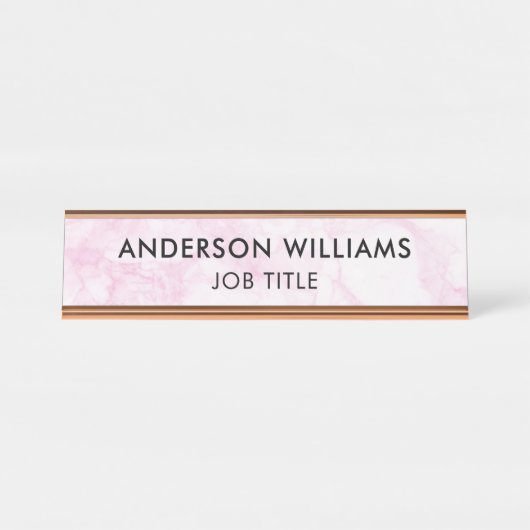 Minimalistisch Roze Wit Marmer Custom Bureau Naambordje (Voorkant)