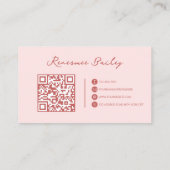 Minimalistisch roze-wit monogram QR-code Visitekaartje (Achterkant)