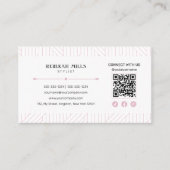Minimalistisch Roze Wit Patroon Haarstylist QR Cod Visitekaartje (Voorkant)