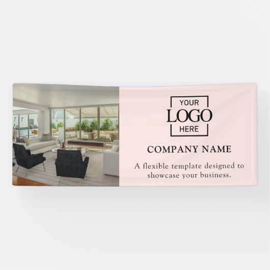 Minimalistisch Roze Zakelijk Logo Professionele Vi Spandoek (Horizontaal)