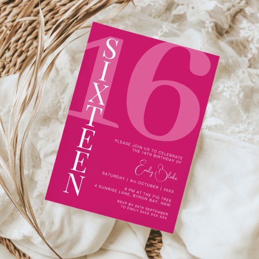 Minimalistisch Roze Zestien 16e Verjaardagsfeest Kaart