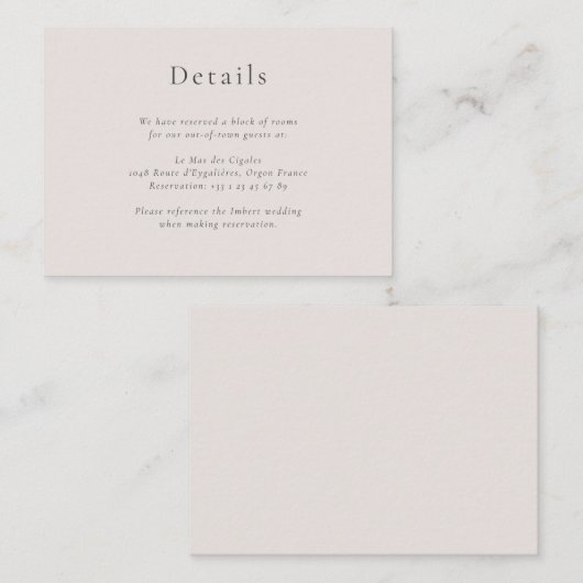 Minimalistisch Roze Zwart Bruiloft Hotel Detail In Informatiekaartje (Voorkant / Achterkant)