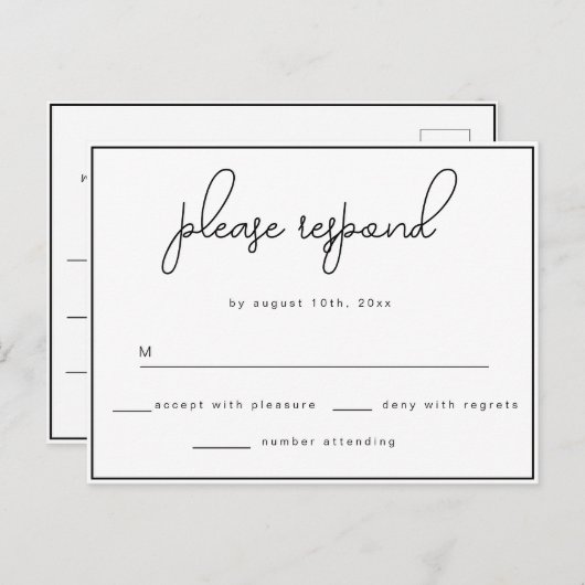 Minimalistisch RSVP-Briefkaart voor weduwschap met Briefkaart (Voorkant / Achterkant)