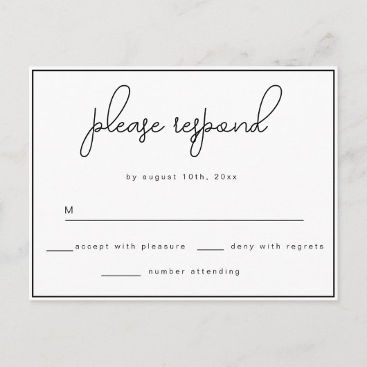 Minimalistisch RSVP-Briefkaart voor weduwschap met Briefkaart (Voorkant)