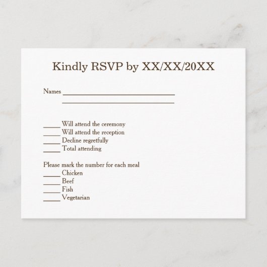 Minimalistisch RSVP Menu Custom Bride Groom Briefk (Voorkant)