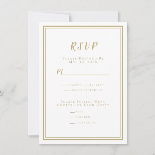 Minimalistisch RSVP-menu Gold en wit (Voorkant)
