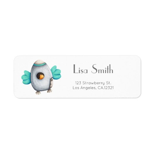 Minimalistisch ruimteschip voor wilde vogels, Kind Etiket (Voorkant)