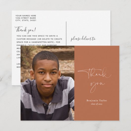 Minimalistisch Rust Afstuderen Dank u wel met foto Briefkaart (Voorkant / Achterkant)