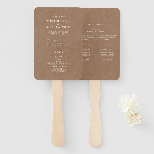 Minimalistisch Rustic Ceremony Program Hand Fan Handwaaier (Voorkant en achterkant)