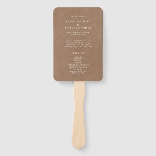 Minimalistisch Rustic Ceremony Program Hand Fan Handwaaier (Voorkant)