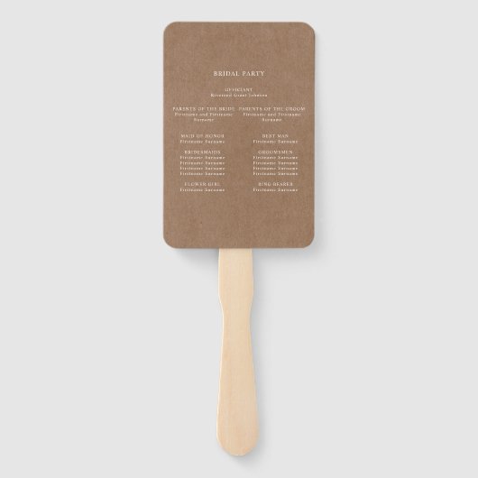 Minimalistisch Rustic Ceremony Program Hand Fan Handwaaier (Achterkant)