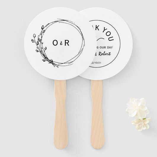 Minimalistisch Rustic Floral Wedding Hand Fan Handwaaier (Voorkant en achterkant)