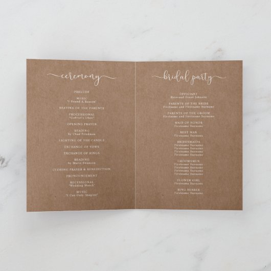 Minimalistisch Rustic Folded Ceremony-programma Bedankkaart (Binnen)